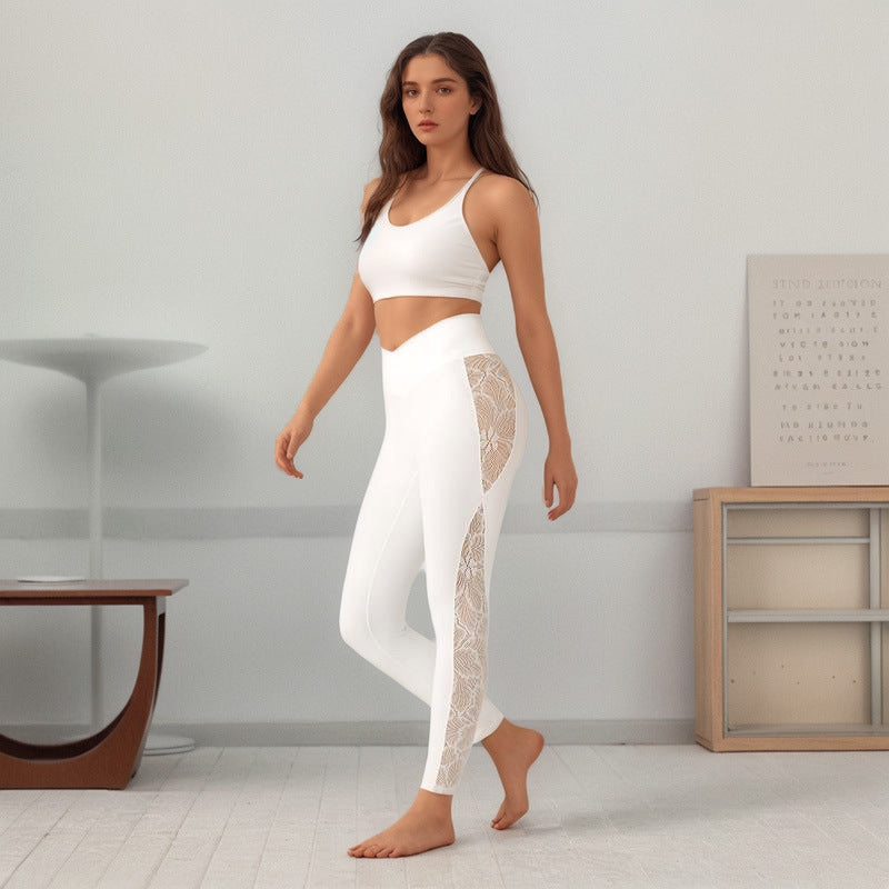 Damer Leggings med Transparent Spetsinsats och Hög Midjeband Mirla-Eva Jonsson