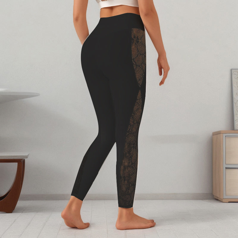 Damer Leggings med Transparent Spetsinsats och Hög Midjeband Mirla-Eva Jonsson