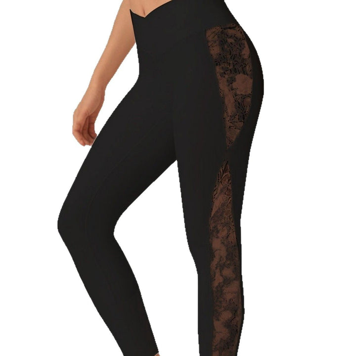 Damer Leggings med Transparent Spetsinsats och Hög Midjeband Mirla-Eva Jonsson