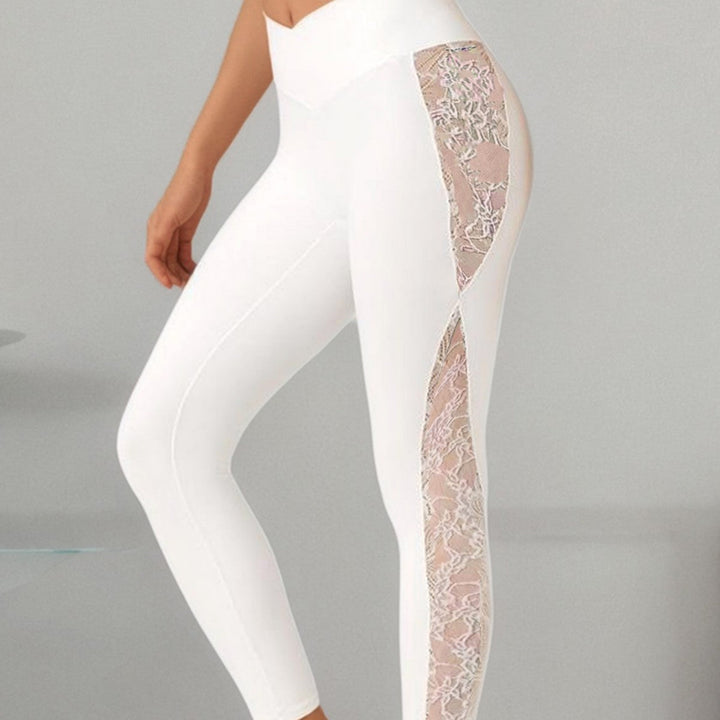 Damer Leggings med Transparent Spetsinsats och Hög Midjeband Mirla-Eva Jonsson