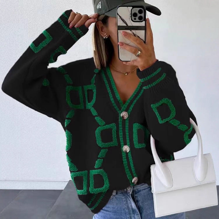 Damer Lekfull Cardigan med Färgglad Mönster och Knappdetaljer Mirla-Eva Jonsson