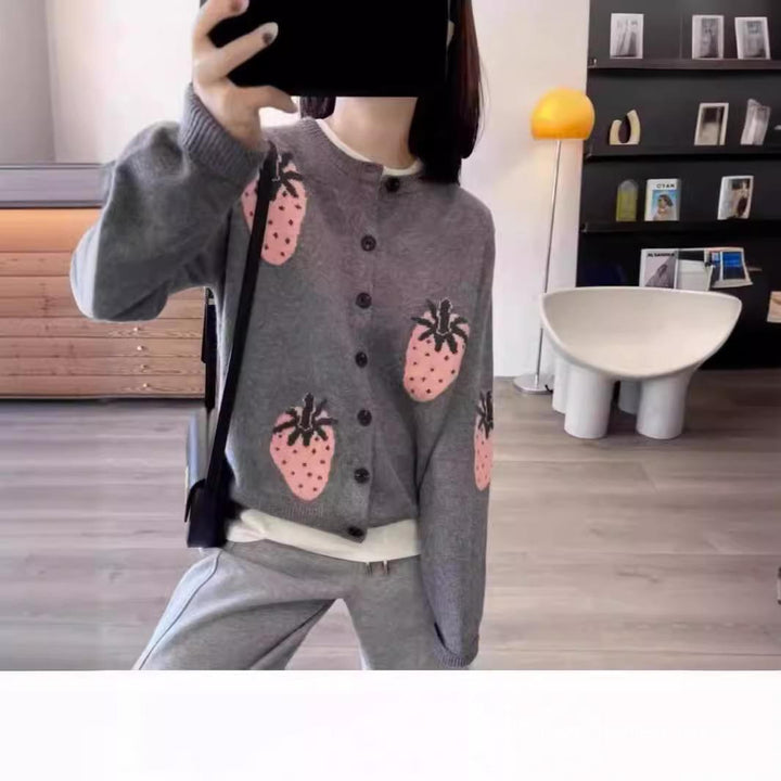Damer Lekfull Mönstrad Cardigan med Knapppdetail Mirla-Eva Jonsson