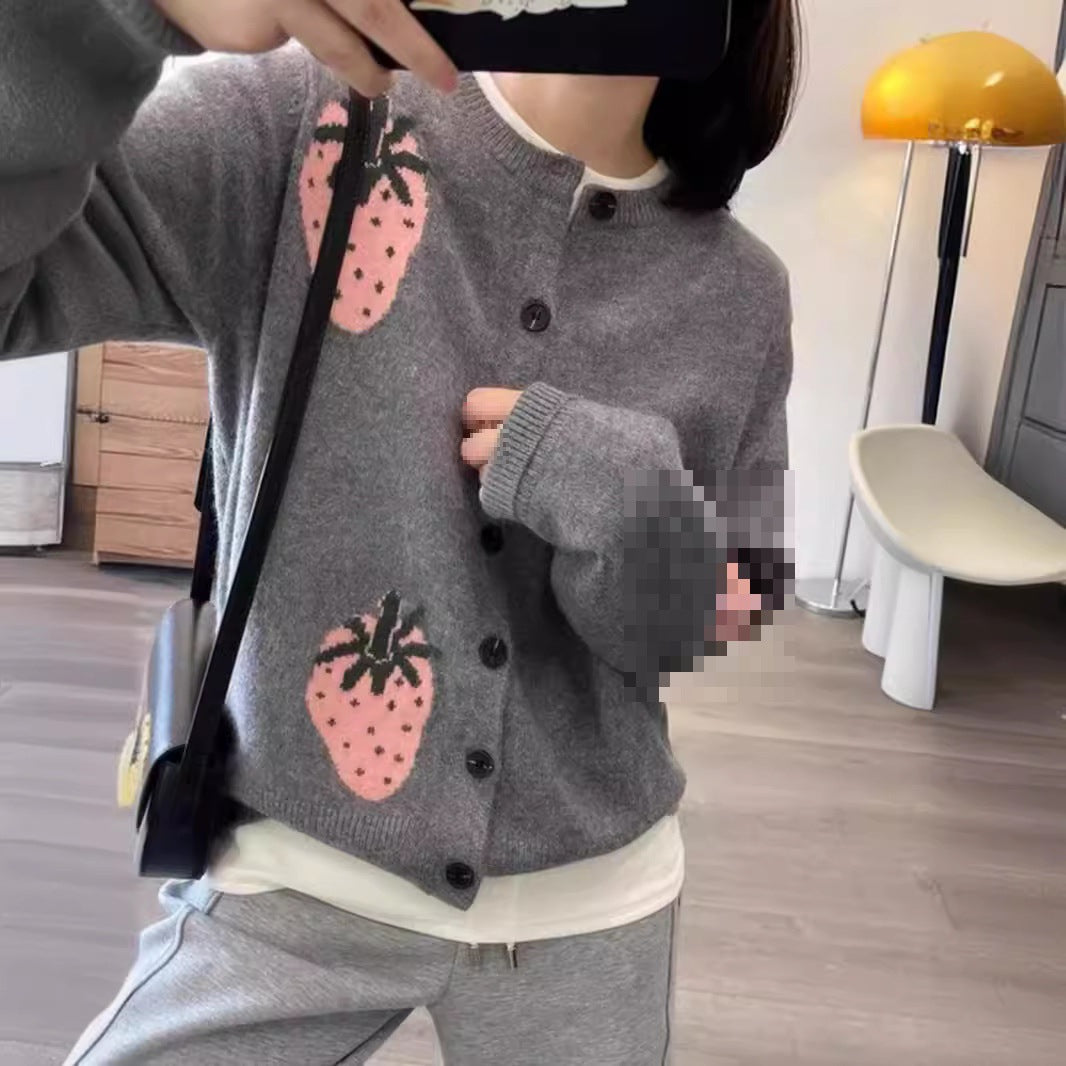 Damer Lekfull Mönstrad Cardigan med Knapppdetail Mirla-Eva Jonsson