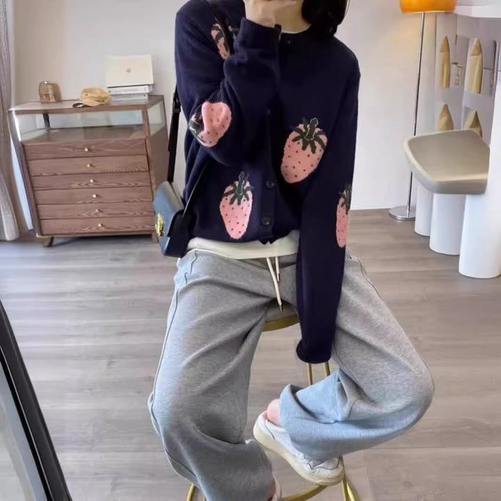 Damer Lekfull Mönstrad Cardigan med Knapppdetail Mirla-Eva Jonsson
