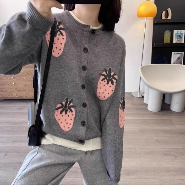 Damer Lekfull Mönstrad Cardigan med Knapppdetail Mirla-Eva Jonsson