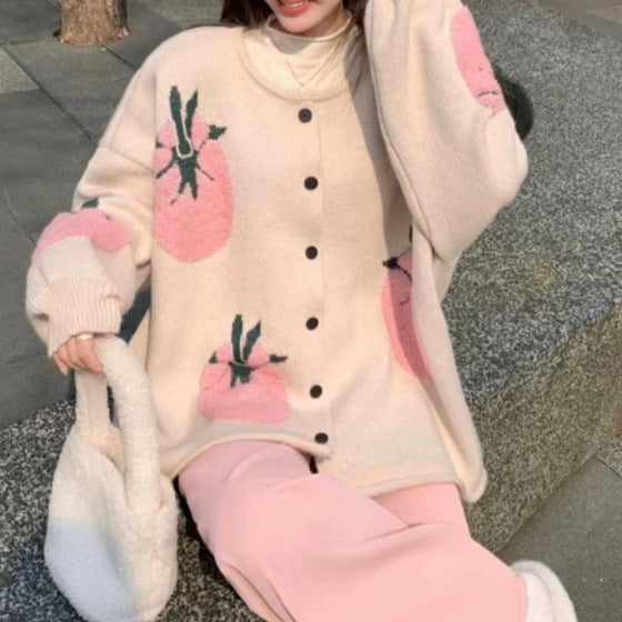 Damer Lekfull Mönstrad Cardigan med Knapppdetail Mirla-Eva Jonsson