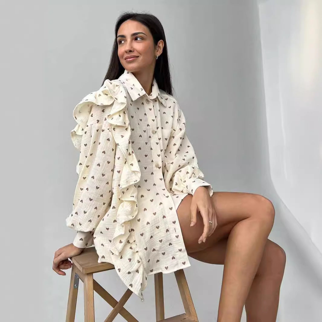 Damer Lekfull kortärmad topp och shorts-set med hjärt-mönster Eva Jonsson-Eva Jonsson
