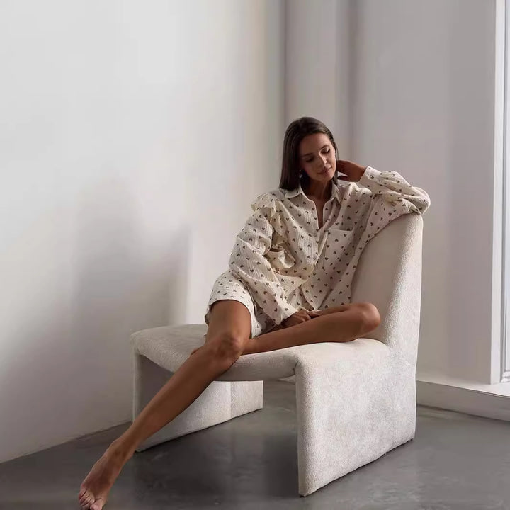 Damer Lekfull kortärmad topp och shorts-set med hjärt-mönster Eva Jonsson-Eva Jonsson