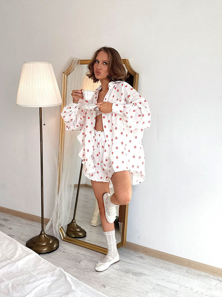 Damer Lekfull kortärmad topp och shorts-set med hjärt-mönster Mirla-Eva Jonsson