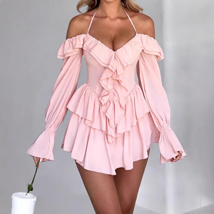 Damer Lekfullt Miniklänning med Volanger och Off-Shoulder Design Mirla-Eva Jonsson