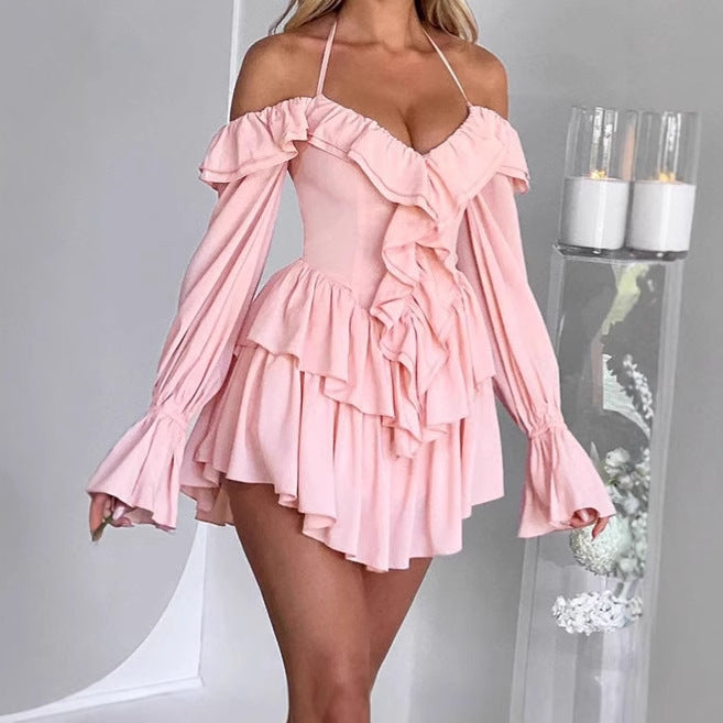 Damer Lekfullt Miniklänning med Volanger och Off-Shoulder Design Mirla-Eva Jonsson