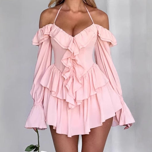 Damer Lekfullt Miniklänning med Volanger och Off-Shoulder Design Mirla-Eva Jonsson