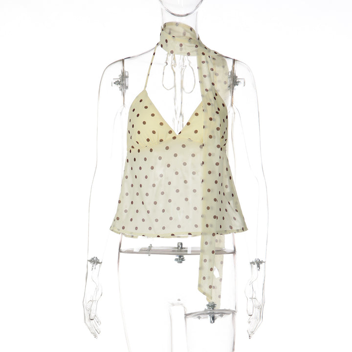 Damer Lekfullt Prickigt Top med Halter-design och snyggt Bindningsdetalj Mirla-Eva Jonsson