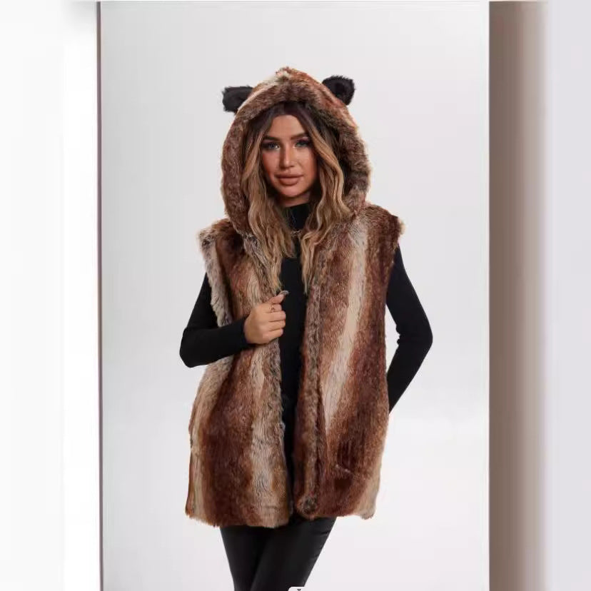 Damer Lekte designad fleeceväst med huva Eva Jonsson-Eva Jonsson