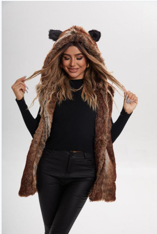 Damer Lekte designad fleeceväst med huva Eva Jonsson-Eva Jonsson