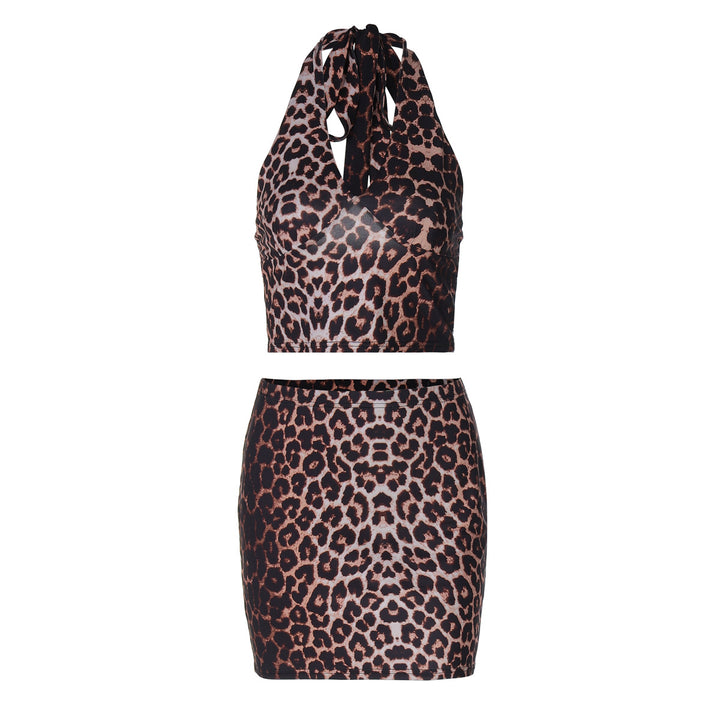 Damer Leo-mönster Crop Top och Mini kjol Set Mirla-Eva Jonsson