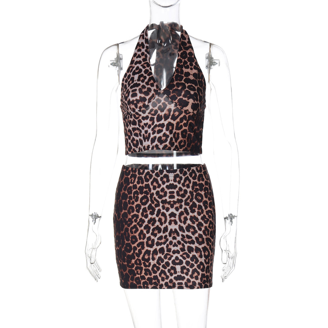 Damer Leo-mönster Crop Top och Mini kjol Set Mirla-Eva Jonsson