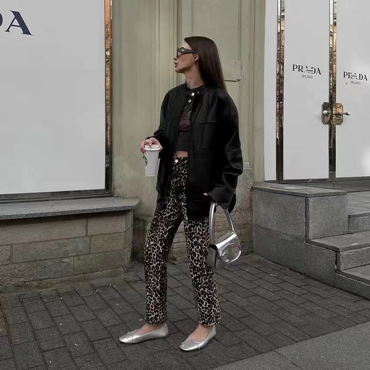 Damer Leo-print jeans med hög midja och rak passform Mirla-Eva Jonsson