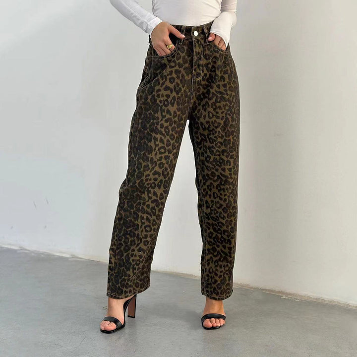 Damer Leo-print jeans med hög midja och rak passform Mirla-Eva Jonsson