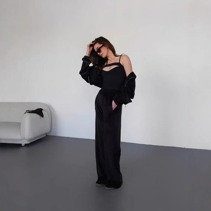 Damer Ljuvlig Velour Jumpsuit med hel dragkedja och elastisk midja Mirla-Eva Jonsson