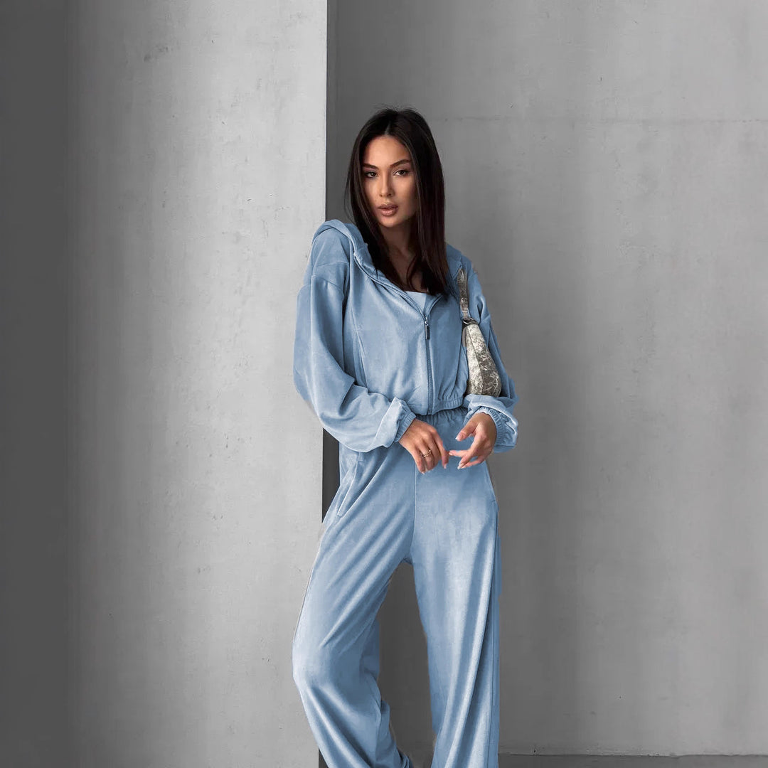 Damer Ljuvlig Velour Jumpsuit med hel dragkedja och elastisk midja Mirla-Eva Jonsson