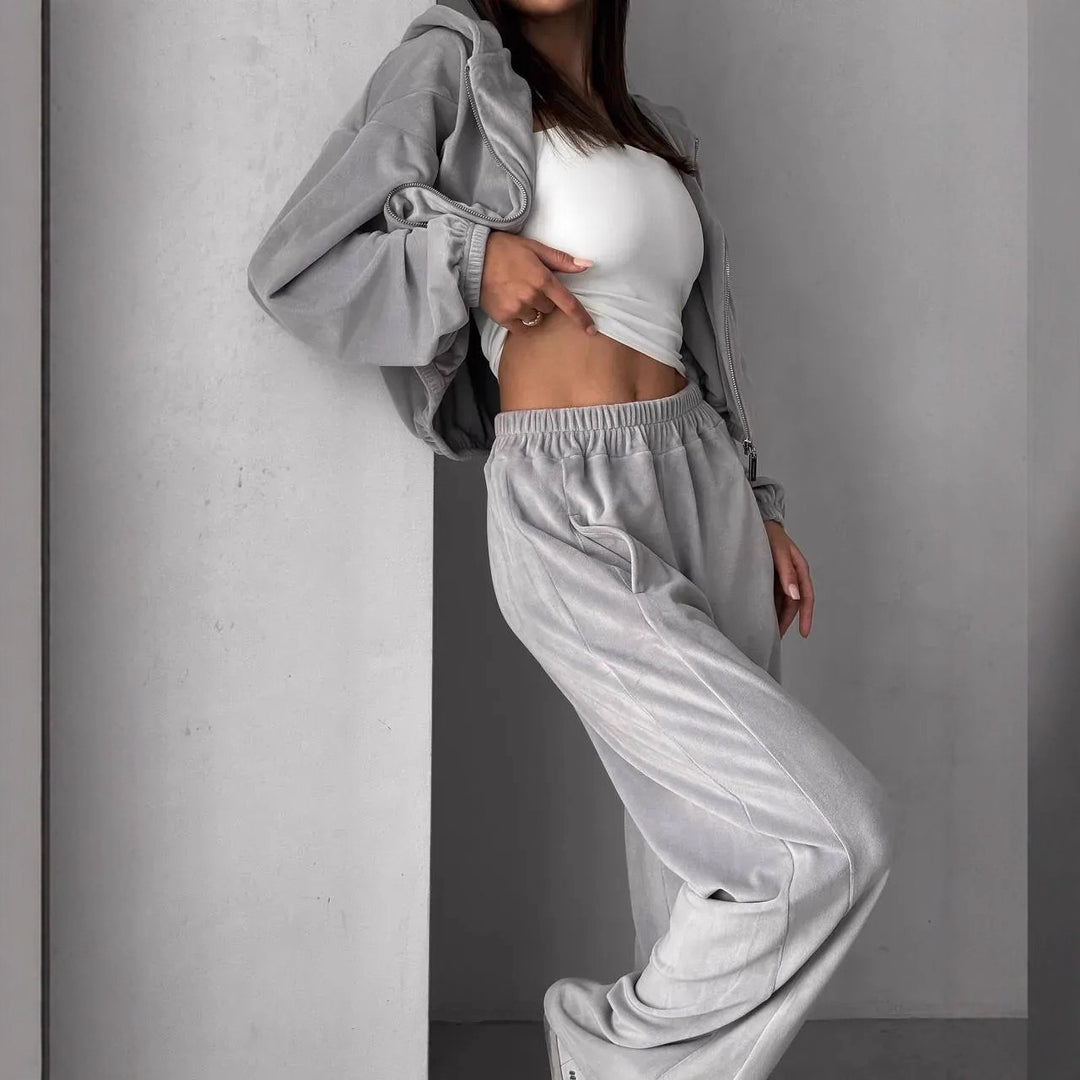 Damer Ljuvlig Velour Jumpsuit med hel dragkedja och elastisk midja Mirla-Eva Jonsson