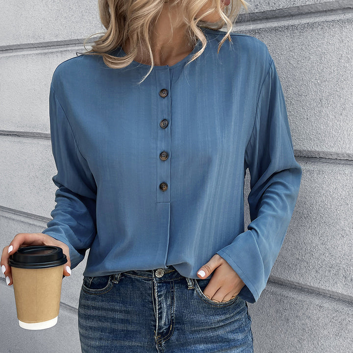 Damer Loose Blus med knapppdetail och långa ärmar Eva Jonsson-Eva Jonsson