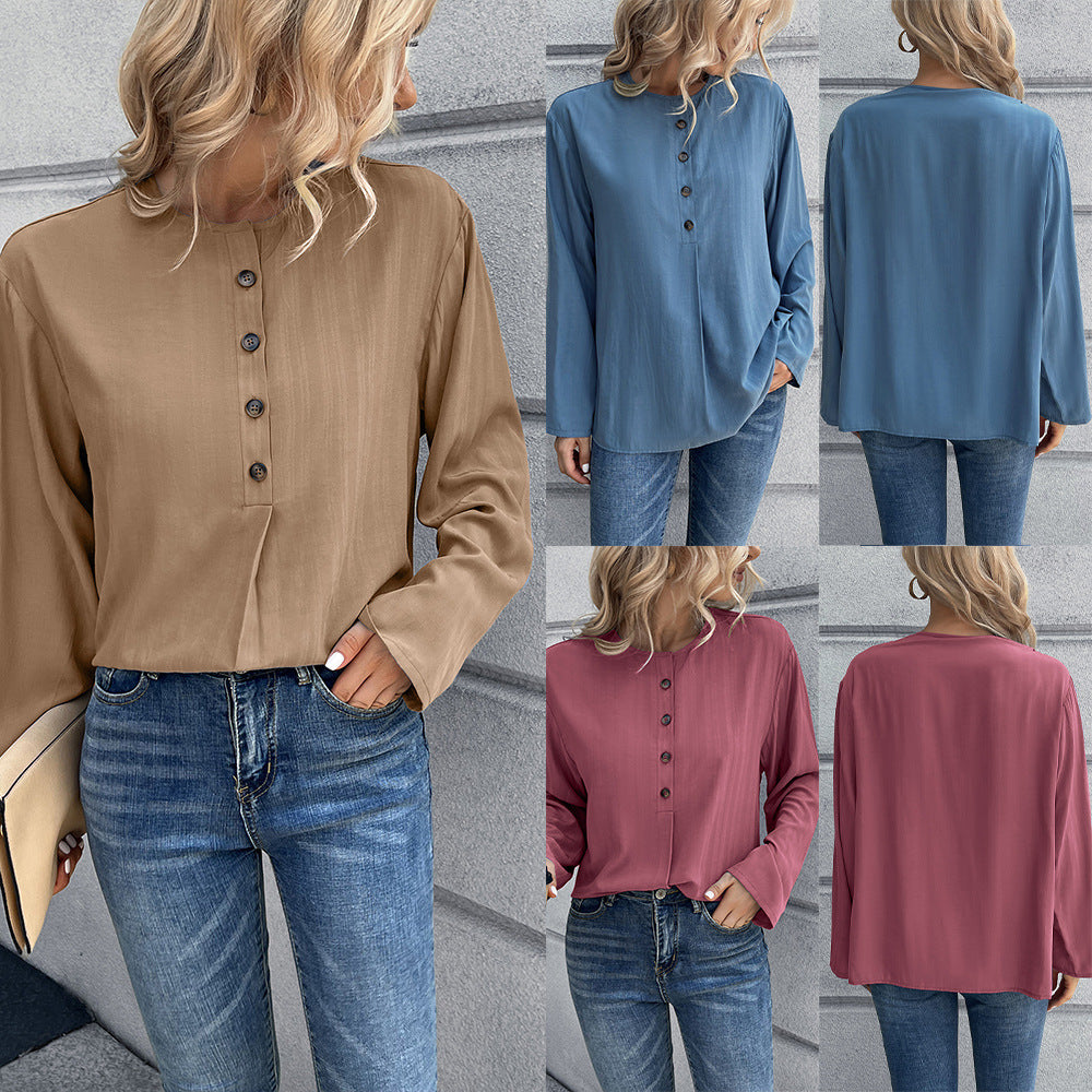 Damer Loose Blus med knapppdetail och långa ärmar Eva Jonsson-Eva Jonsson