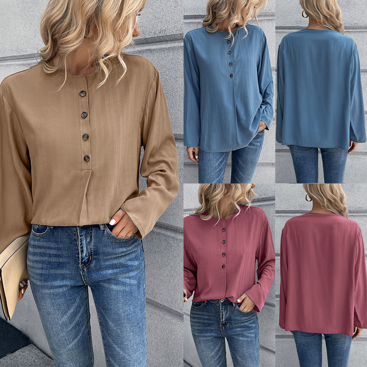 Damer Loose Blus med knapppdetail och långa ärmar Eva Jonsson-Eva Jonsson