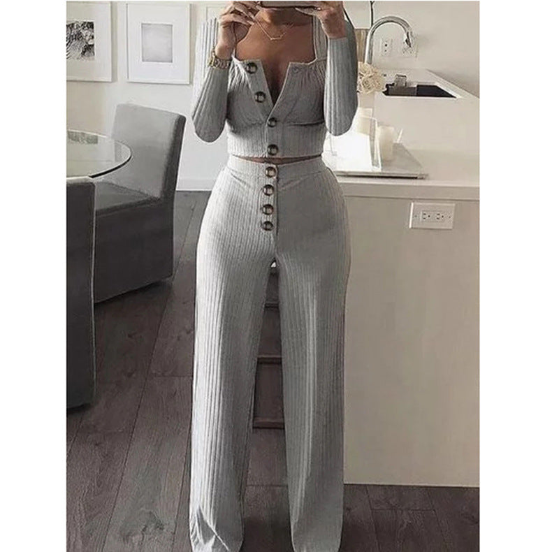 Damer Löst skuren lyxig stickad outfit med knappdetaljer Mirla-Eva Jonsson