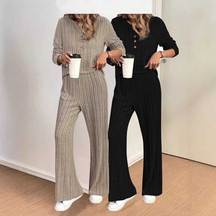 Damer Loungewear-set med strukturerad överdel och vida byxor Mirla-Eva Jonsson