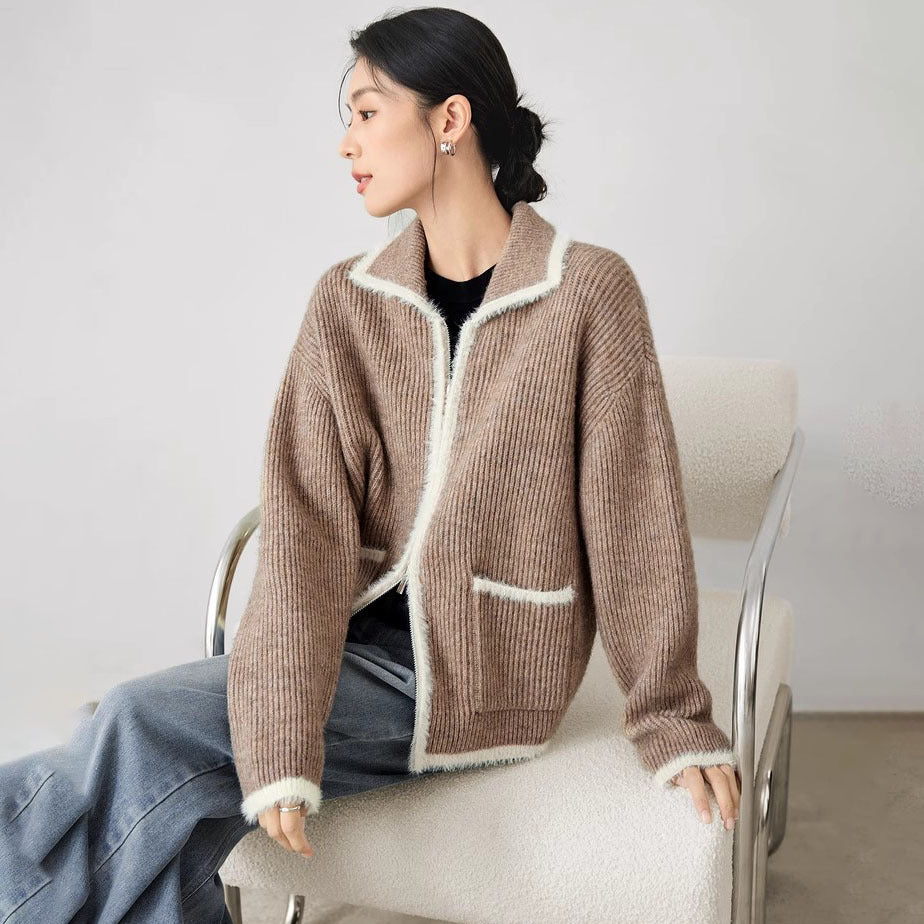Damer Luddig stickad cardigan med praktiska fickor och hög krage Eva Jonsson-Eva Jonsson