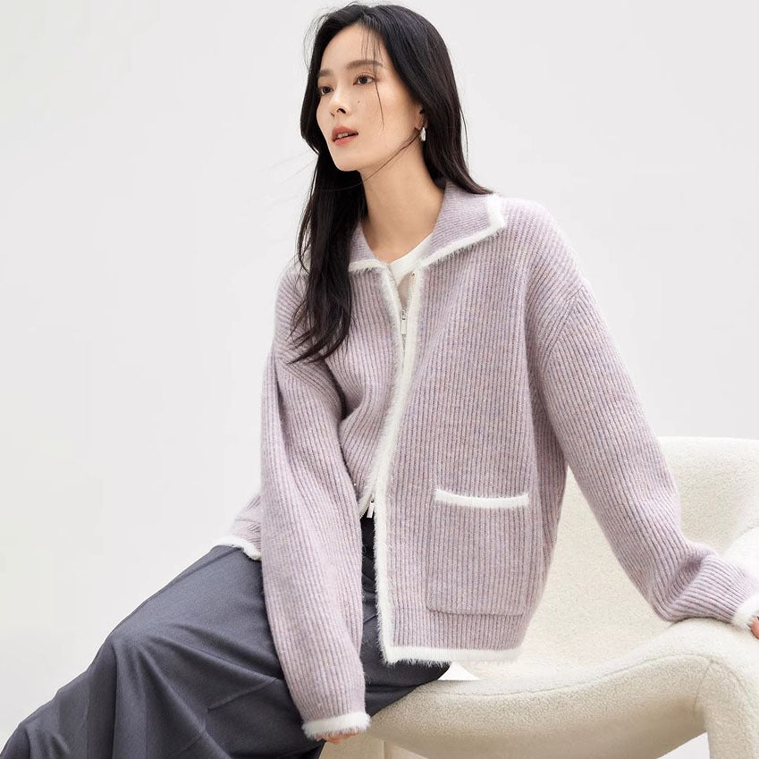 Damer Luddig stickad cardigan med praktiska fickor och hög krage Eva Jonsson-Eva Jonsson