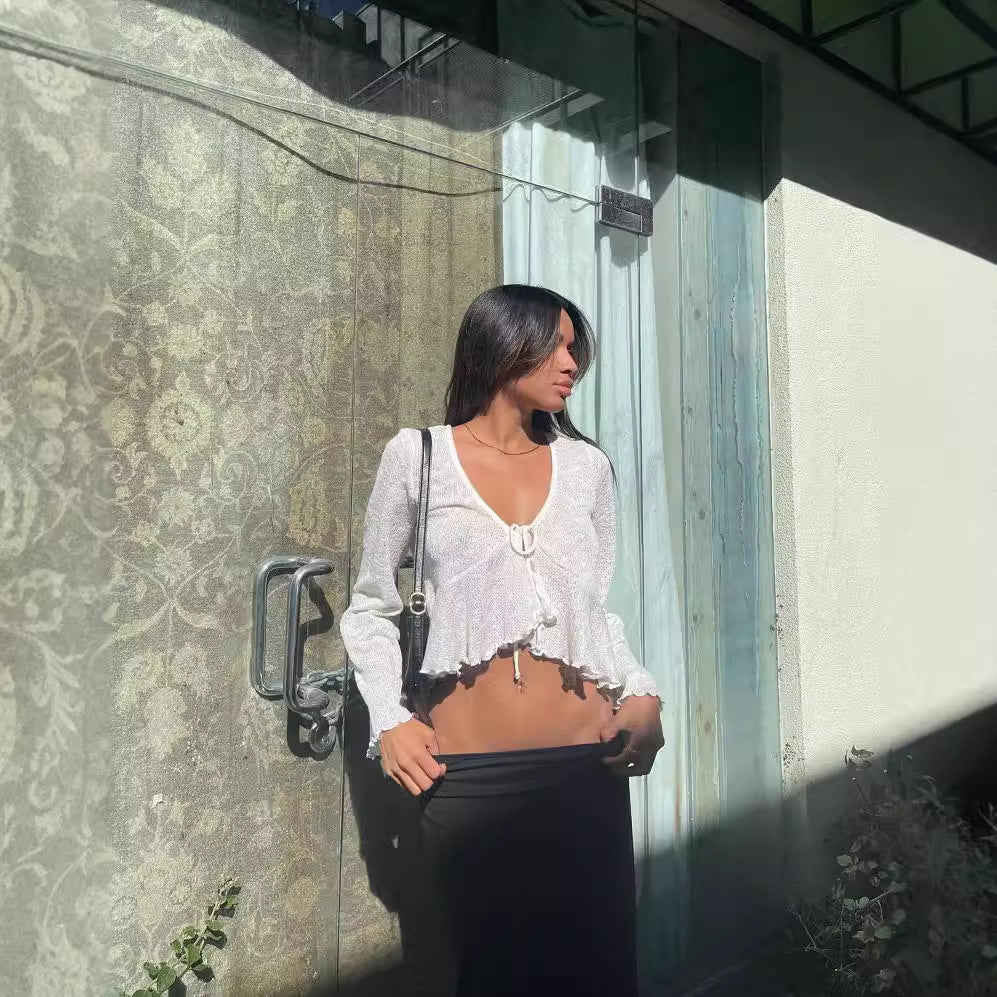 Damer Luftig Crop-Top med feminin snörning och avslappnad design Mirla-Eva Jonsson