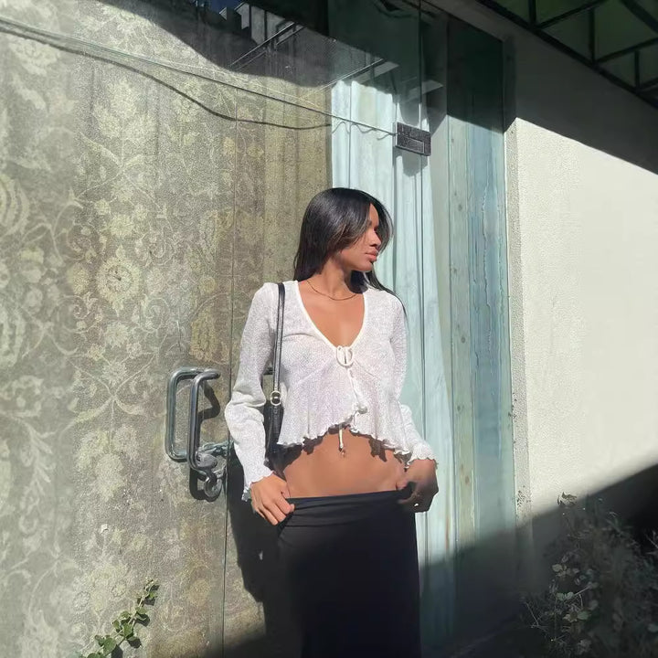 Damer Luftig Crop-Top med feminin snörning och avslappnad design Mirla-Eva Jonsson