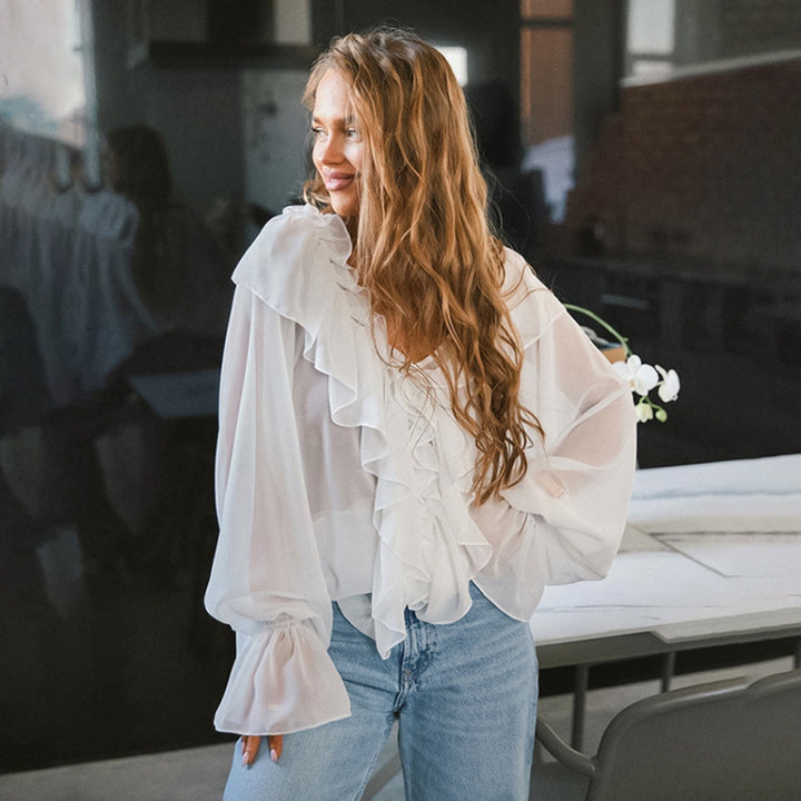 Damer Luftig Volangblus i Chiffon med Oversize-snitt Mirla-Eva Jonsson