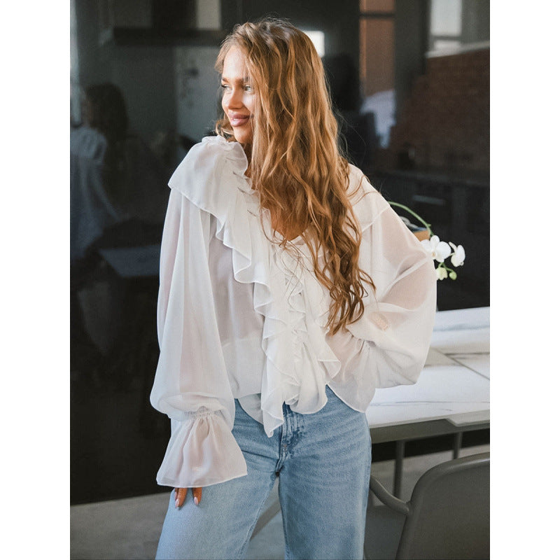 Damer Luftig Volangblus i Chiffon med Oversize-snitt Mirla-Eva Jonsson