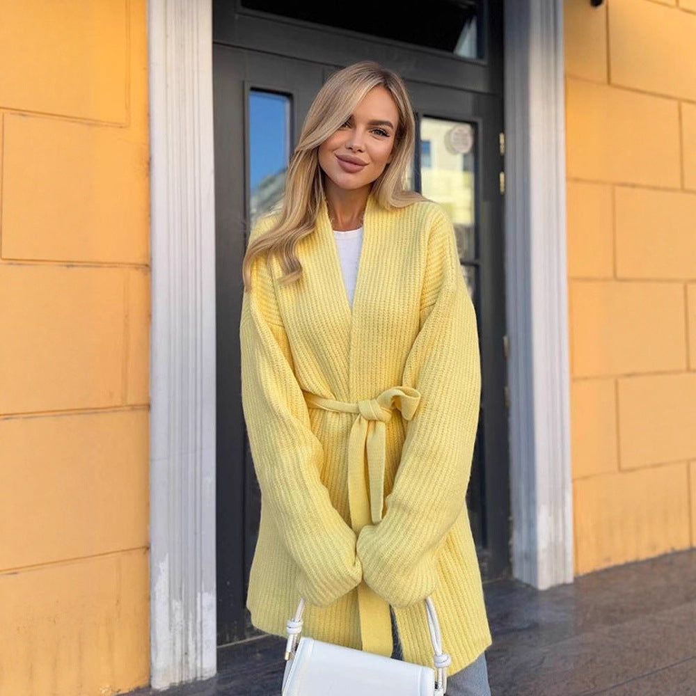 Damer Luksusig Stickad Kappa med Bälte Eva Jonsson-Eva Jonsson