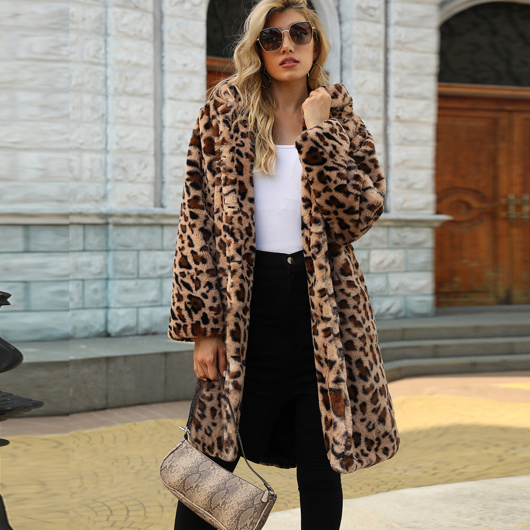 Damer Lyxig Fleece-Kappa med Leopardsmönster Mirla-Eva Jonsson