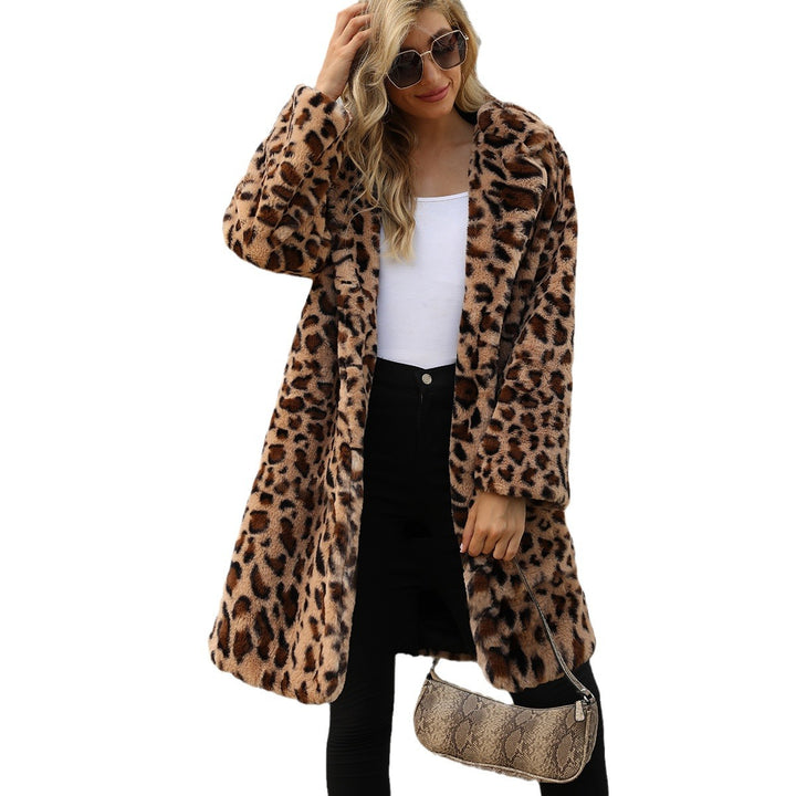 Damer Lyxig Fleece-Kappa med Leopardsmönster Mirla-Eva Jonsson