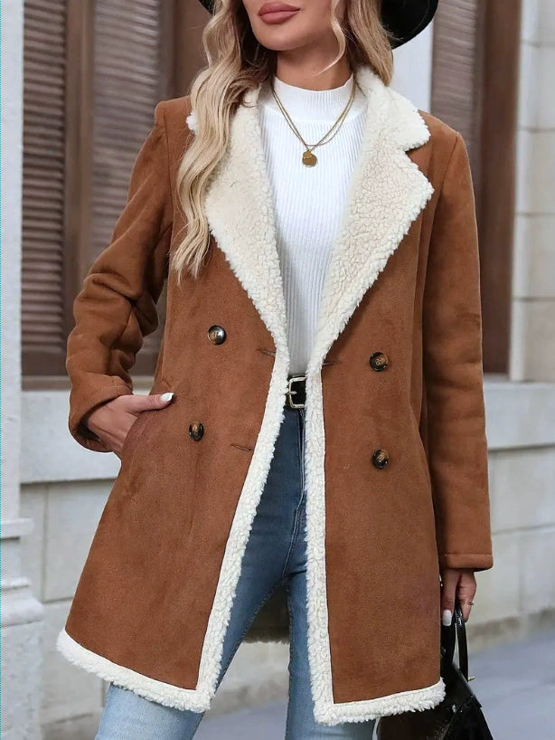 Damer Lyxig Teddyjacka med dubbel knäppning och eleganta applikationer Mirla-Eva Jonsson