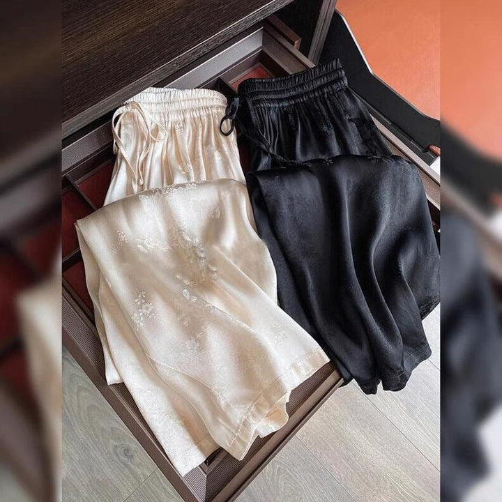 Damer Lyxiga Siden Sömshorts Set med Justerbar Midja Mirla-Eva Jonsson