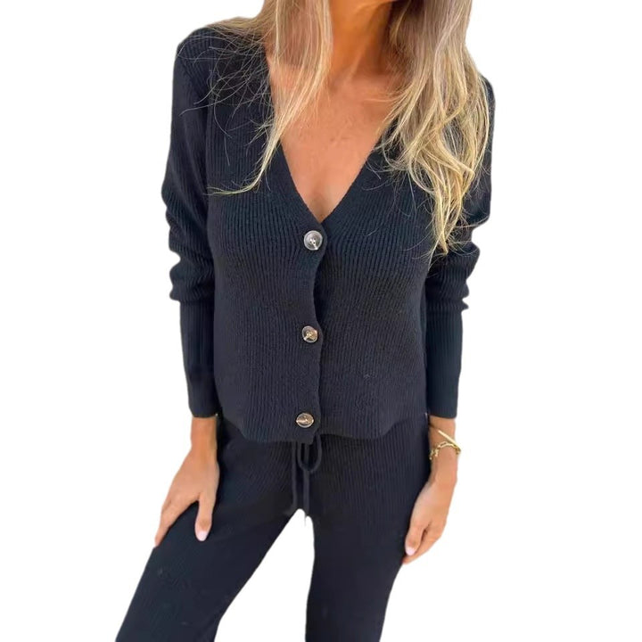 Damer Lyxigt Stickat Loungewear-set med Knappdetaljer Mirla-Eva Jonsson