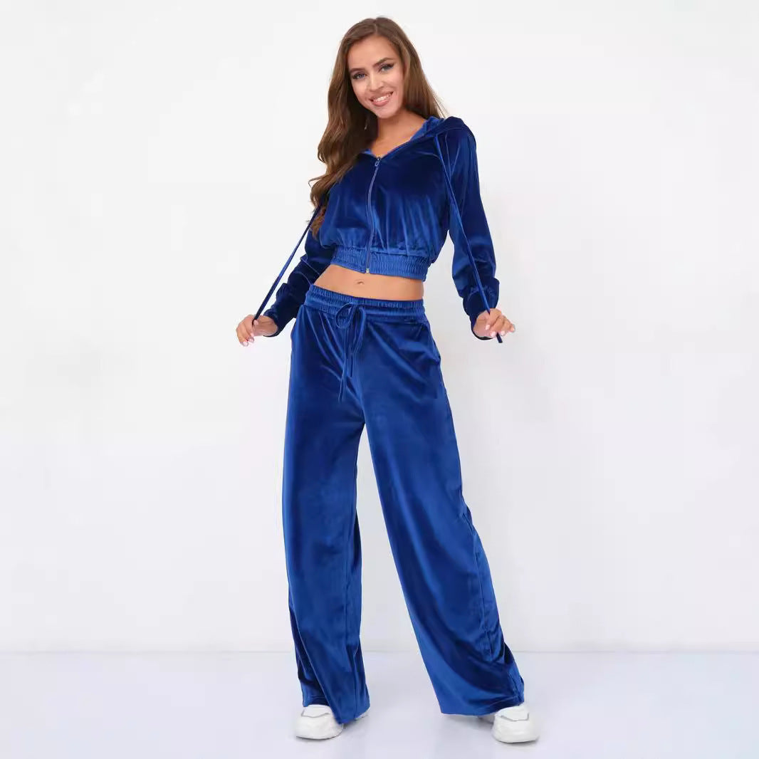 Damer Lyxigt Velour Lounge Set med Huva och Elastisk Midja Mirla-Eva Jonsson