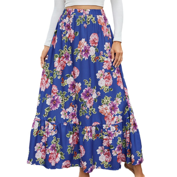 Damer Maxi-kjol med blommiga volangdetaljer och elastisk midja Mirla-Eva Jonsson