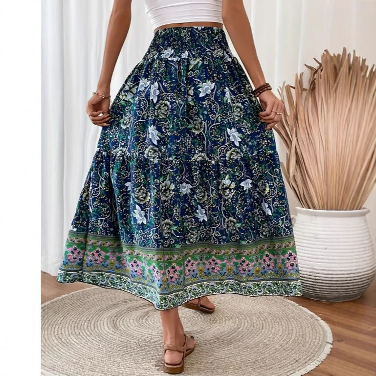 Damer Maxi-kjol med elastisk midja och blommönster Mirla-Eva Jonsson