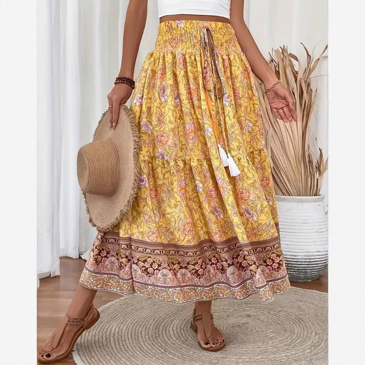 Damer Maxi-kjol med elastisk midja och blommönster Mirla-Eva Jonsson