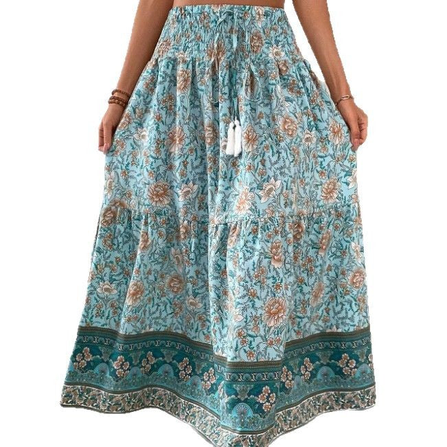 Damer Maxi-kjol med elastisk midja och blommönster Mirla-Eva Jonsson