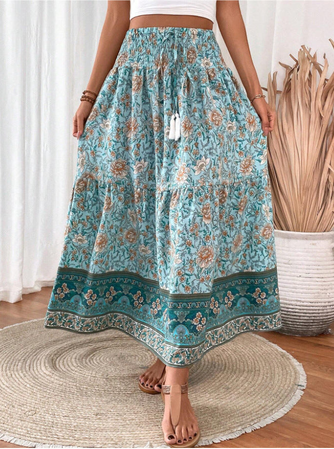 Damer Maxi-kjol med elastisk midja och blommönster Mirla-Eva Jonsson