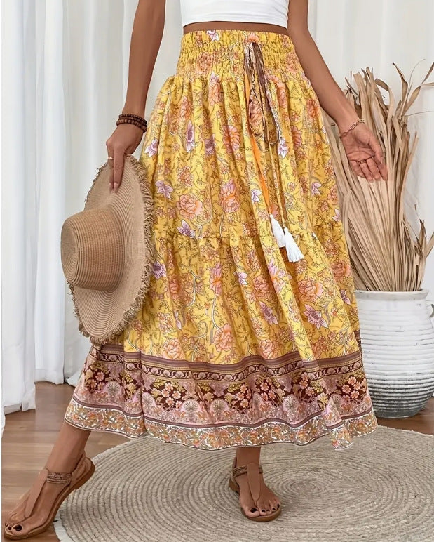 Damer Maxi-kjol med elastisk midja och blommönster Mirla-Eva Jonsson